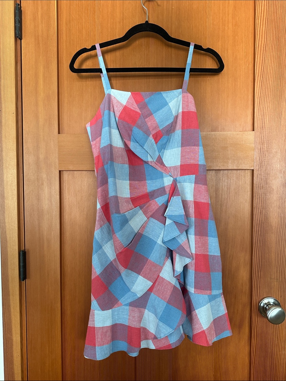 Parker Blue & Pink Plaid Ruffle Mini Dress